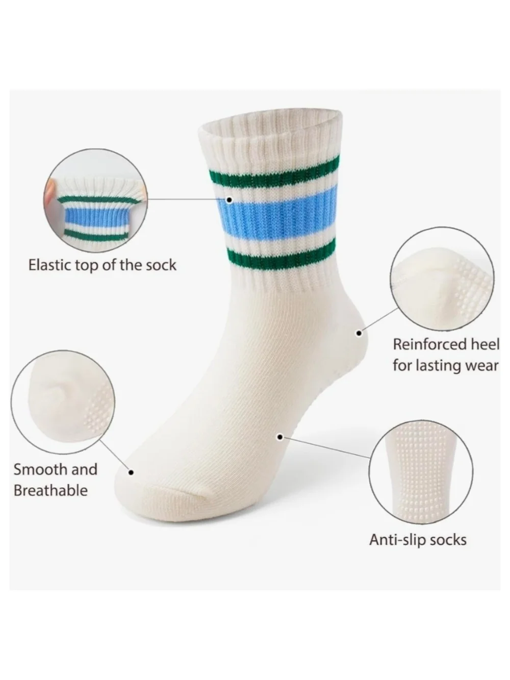 Toddler Non-Slip Crew Socks - Striped Multi-Color (6-Pack)